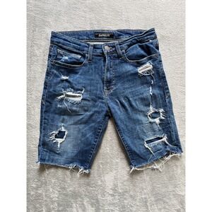 Express Bermuda Jean Shorts Mens 30 Stretch Slim Fit Distressed Holes Rips Denim